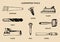 Vector drawing of carpentry tools.Illustration of wood works equipment elements.