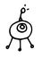 Vector drawing of a cartoon alien a round body with one eye on three legs with an antenna giving a signal a black outline in the