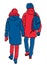 Vector drawing of couple citizens walking along street together