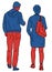 Vector drawing of couple citizens walking outdoors together