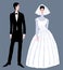 Vector drawing of couple newlyweds in retro style