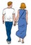 Vector drawing of couple young citizens walking outdoors