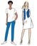 Vector drawing of couple young people in summer cotton clothing