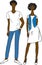 Vector drawing of couple young people in summer cotton jeans clothing