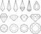 Vector drawing of diamonds, crystals and precious stones