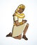 Vector drawing. Egyptian man bow in praying