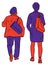 Vector drawing of elderly woman with her adult daughter walking outdoors together
