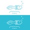 Vector drawing fish on blue and white background, logo