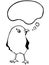 Vector drawing of a gull bird thinking of something. Black outline illustration with blank speech bubble