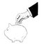 Vector Drawing of Hand of Businessman in Suit Putting Coin in Piggy bank