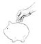 Vector Drawing of Hand Putting Coin in Piggy bank