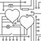 Vector drawing hearts Valentine`s day greeting card, original Love electrical circuit