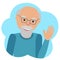 Vector drawing of icon elderly man in the cloud, waving his hand.