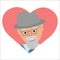 Vector drawing of icon elderly man in the pink heart