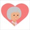 Vector drawing of icon elderly woman in the heart