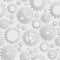 Vector Drawing Mechanical Cogwheel Seamless Pattern. Light Grey Gear And Cog Site Background. Collection Of Clockwork Gear Wheels