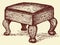 Vector drawing. Ottoman on curved legs