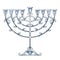 Vector drawing of outline Hanukkah menorah or Chanukiah candelabrum in pastel silver colored isolated on white background.