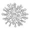 Vector drawing of outline human Coronavirus virion in black isolated on white background. New strain of Coronavirus 2019.