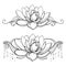 Vector drawing with outline Lotus flower, decorative lace and swirls in black