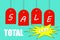 Vector drawing `Sale`, red tags hanging. Total 2020. The design banner.