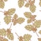 vector drawing seamless pattern with branch of hawthorn tree with leaves and berries