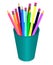 Vector drawing a set of multi-colored pencils in the organizer on a white background