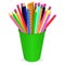 Vector drawing a set of multi-colored pencils in the organizer on a white background