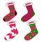 Vector drawing set of socks. Bright design element. Use as a sticker, decorative idea. Celebrating Christmas and New Year.