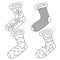 Vector drawing set of socks. Contour design elements. Use as a sticker, decorative idea and for kids colouring book.