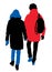 Vector drawing of silhouettes couple citizens walking along street together