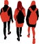 Vector drawing of silhouettes three teens girls walking outdoors