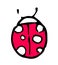 Vector drawing of a small round beetle with dots on its back with antennae top view of a black line and a red colored back on a