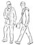 Vector drawing of students friends walking down street and talking