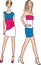 Vector drawing of young slender women in summer dresses