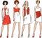 Vector drawing of young slim women in summer dresses