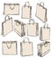 Vector drawings of set various paper bags for purchases