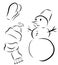 Vector drawn elements on winter theme. Snowman, scarf, hat, mittens.