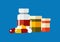 Vector drugs icon, pills, capsules ans prescription bottles.