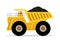 Vector dump truck with driver carries of coal