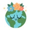 Vector earth for kids. Earth day illustration with cute kawaii smiling planet with closed eyes. Environment friendly icon with