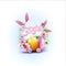 Vector Easter background with colored eggs, bunny ears, flowers, ladybug, and butterfly and text, in card egg-like