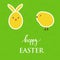 Vector easter card with egg, rabbit, chick on green grass background