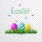 Vector Easter eggs with grass, butterfly and flowers isolated on a transparent background. Element for celebratory design