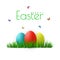 Vector Easter eggs with grass, butterfly and flowers isolated on a white background. Element for celebratory design