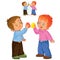 Vector Easter illustration of two small boys and a traditional egg fight.