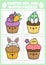 Vector Easter mix and match puzzle with cute kawaii cupcakes. Matching spring holiday activity for preschool kids. Educational