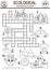 Vector ecological crossword puzzle for kids. Black and white Earth day coloring page with eco city landscape. Eco awareness