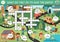Vector ecological crossword puzzle for kids. Earth day quiz with eco city landscape for children. Eco awareness educational