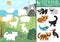 Vector ecological cut and glue activity. Crafting game with nature scene and endangered animals. Fun printable worksheet. Find